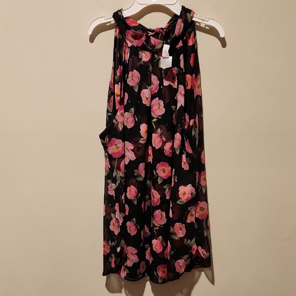 ❤️ NWT! WHITE HOUSE BLACK MARKET FLORAL TIE NECK HALTER TOP, 10